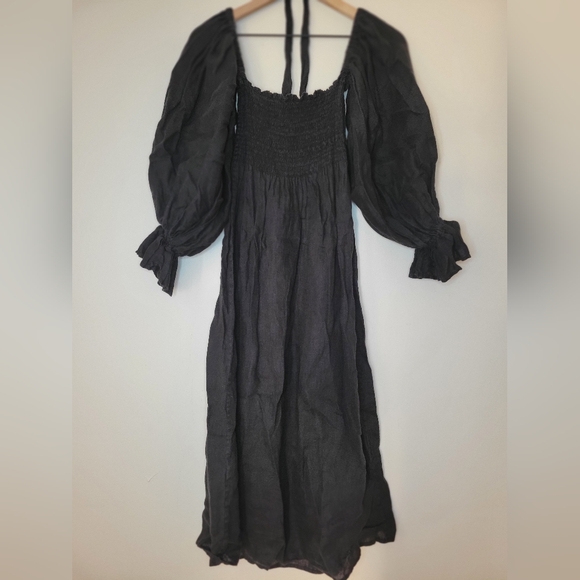 Sleeper Atlanta dress in Black with puffed sleeves and smocked bodice, sz m - Picture 5 of 13